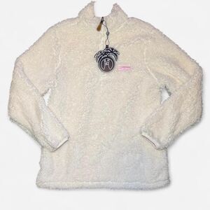 USA Palm Women’s Reversible Sherpa Fleece Pullover XS White Pink 1/4 Zip NWT